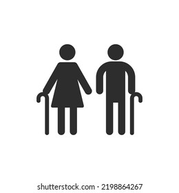 Old people icon. woman and a man with a cane. Monochrome black and white symbol