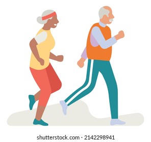 Old people jogging. Man and woman training run