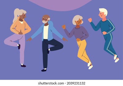 old people making exercise icon set