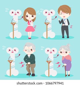 old people with osteoporosis problem on the blue background