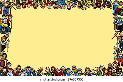 old people photo frame - pixel art vector illustration