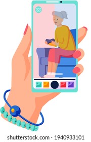 Old people play video game. Senior people with different gadgets. Oldster education on computer