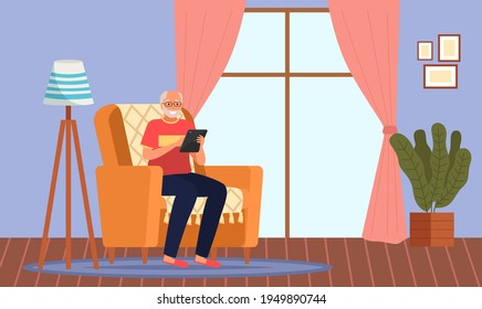 Old people play video game. Senior people with different gadgets. Oldster education on computer