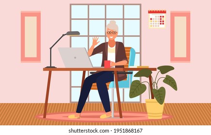 Old people play video game. Senior people with different gadgets. Oldster education on computer