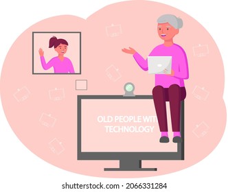 Old people play video game. Modern senior people gadgets. Oldster education computer. Old progressive use modern technology. Learning to use PC. Elderly couple gadgets. Aging parents video conference