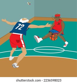 Old people playing basketball and having fun
