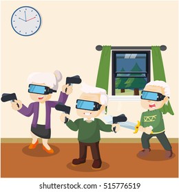 old people playing virtual reality