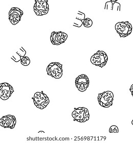 old people senior happy mature vector seamless pattern thin line illustration