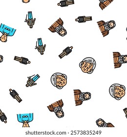 old people senior happy mature vector seamless pattern thin line illustration