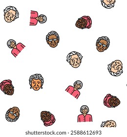 old people senior happy mature vector seamless pattern thin line illustration