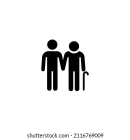 Old people, seniors with walking stick grandparents icons Volunteer, man, help, old man icon. Element of volunteer pictogram icon
Man help old man icon. Simple glyph pictogram of volunteer icons 