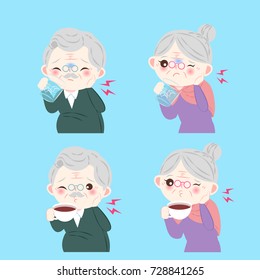 old people with sensitive tooth on the blue background