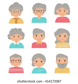 Old people set. Vector isolated illustration. Cartoon character.