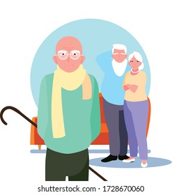 personas mayores compartiendo diseño de ilustraciones de vectores en casa