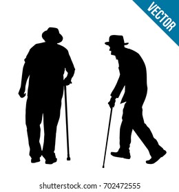 Old People Silhouette On A White Background, Vector Illustration