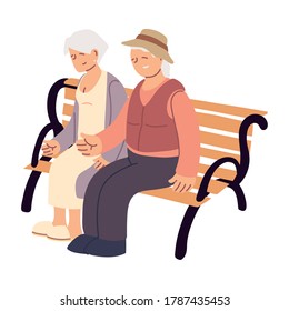 old people sitting on a bench vector illustration design