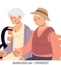 old people sitting on a bench vector illustration design