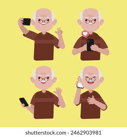 Old people using smart phones