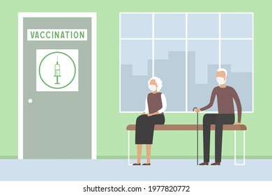 Old people in vaccination centre. Vector illustration.