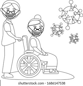 Old people wearing protective Medical mask for Corona virus,Covid-19.Protect yourself for infraction.vector illustration for healthcare.