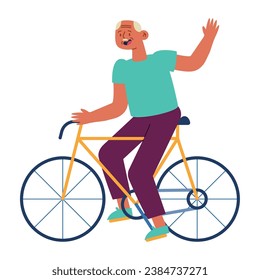 old person active in bike vector isolated