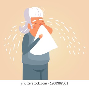 Old person crying Vector. Cartoon. Isolated art on white background. Flat