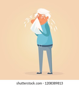 Old person crying Vector. Cartoon. Isolated art on white background. Flat