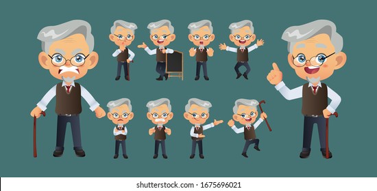 Old person with different poses. vector