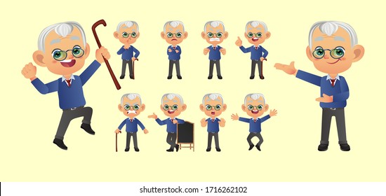 Old person with different poses. vector