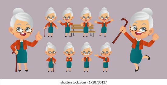 Old person with different poses. vector