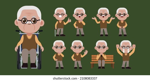Old person with different poses. vector