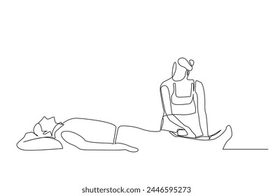 old person doctor physical therapy leg treatment health one line art design vector