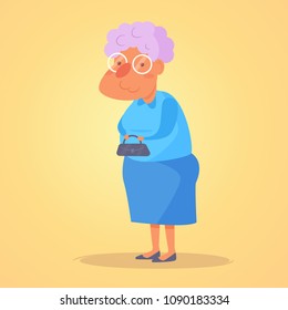 Old person Grandmother with handbag Vector. Cartoon. Isolated art