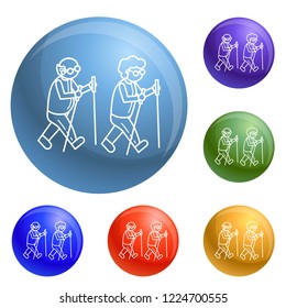 Old person at scandinav walk concept background. Outline old person at scandinav walk vector concept background for web design isolated on white background