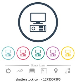 Old personal computer flat color icons in round outlines. 6 bonus icons included.