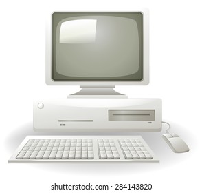 Old personal computer with keyboard and mouse