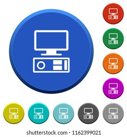 Old personal computer round color beveled buttons with smooth surfaces and flat white icons