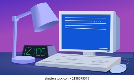 Old personal computer.
Vector flat style, cartoon illustration, EPS 10.
