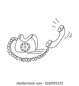 Old phone, black contour drawing on white background.