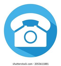 Old phone in blue circle flat icon isolated on white background. Hotline symbol. Telephone vector illustration. Phone contact .