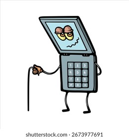 Ilustração antiga do vetor do desenho animado do personagem do telefone