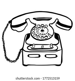 Ilustración vectorial dibujada a mano del viejo teléfono aislada en fondo blanco 