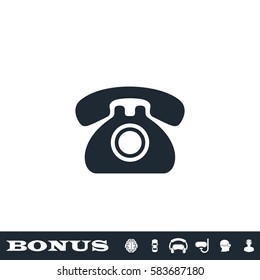 Old phone icon flat. Black pictogram on white background. Vector illustration symbol and bonus button