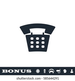 Old phone icon flat. Black pictogram on white background. Vector illustration symbol and bonus button