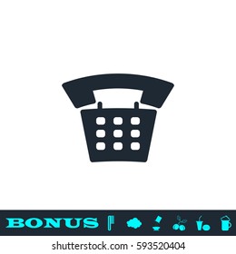 Old phone icon flat. Black pictogram on white background. Vector illustration symbol and bonus button