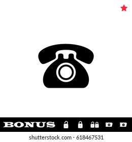 Old phone icon flat. Black pictogram on white background. Vector illustration symbol and bonus button open and closed lock, folder, star