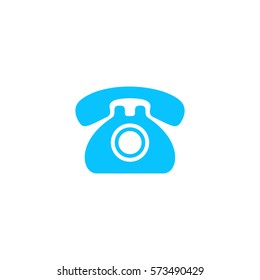 Old phone icon flat. Blue pictogram on white background. Vector illustration symbol