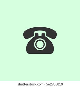 Old phone icon flat. Grey vector symbol on green background