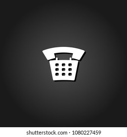 Old phone icon flat. Simple White pictogram on black background with shadow. Vector illustration symbol