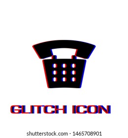Old phone icon flat. Simple pictogram - Glitch effect. Vector illustration symbol
